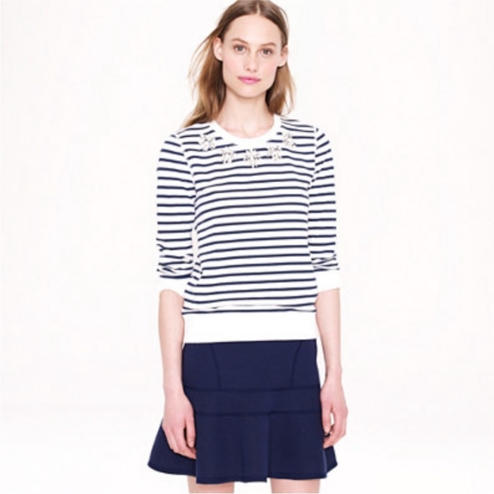 J. Crew Bejeweled Navy Striped  Sweatshirt - XS